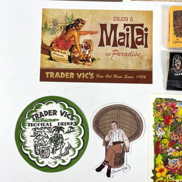 Trader Vics 75th Anniversary Lot Tiki Postcards Matches Swizzle Coasters Sticker - Picture 3 of 12
